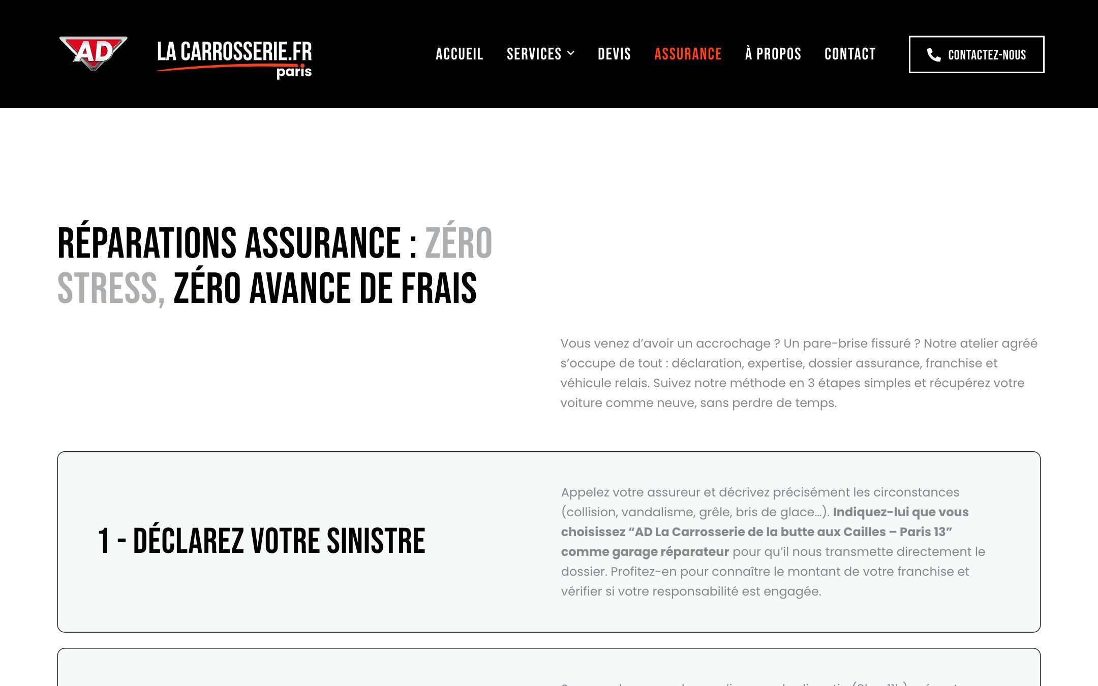 Page parcours assurance d'AD Carrosserie