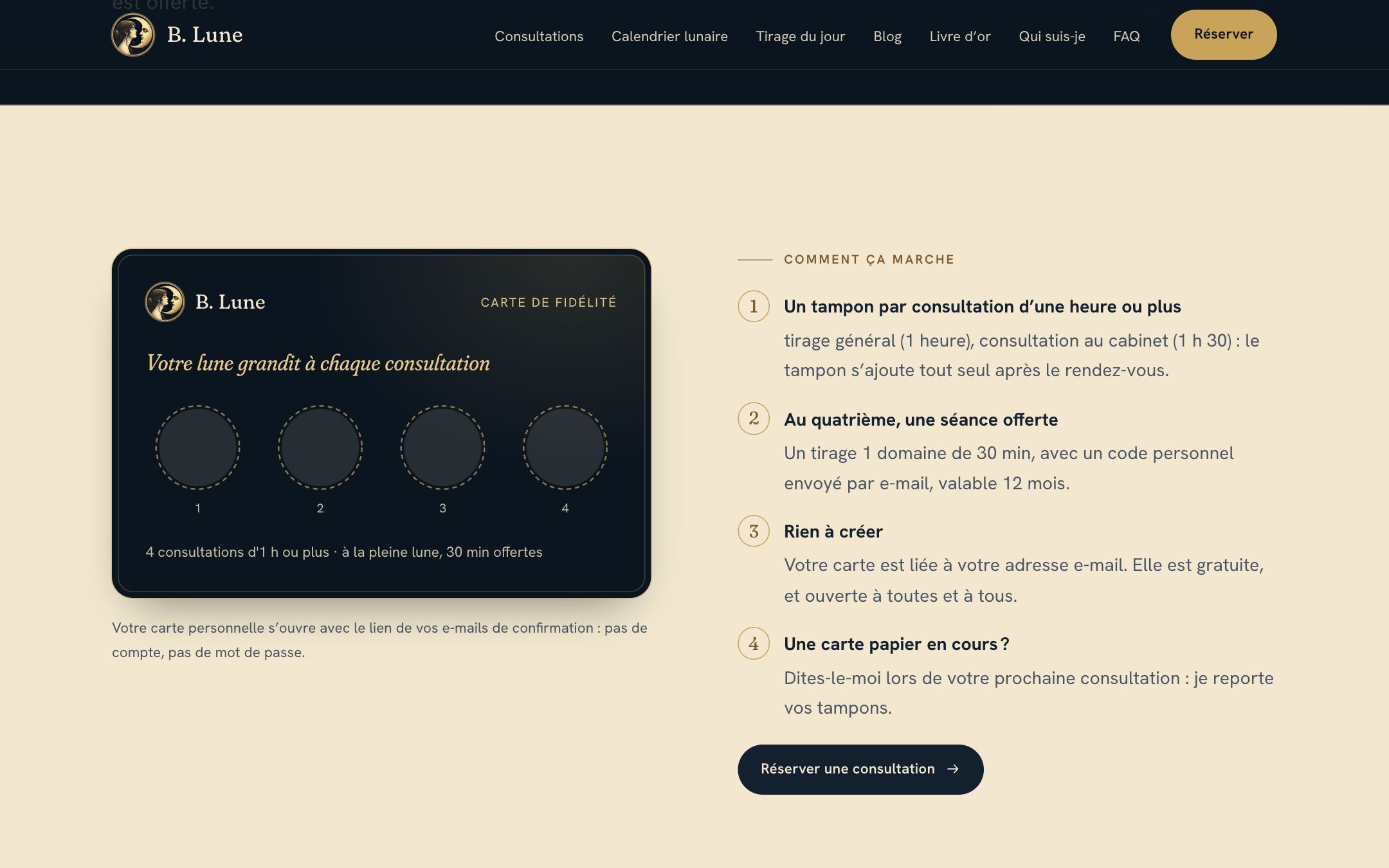Carte de fidélité en forme de lune, sans compte ni mot de passe