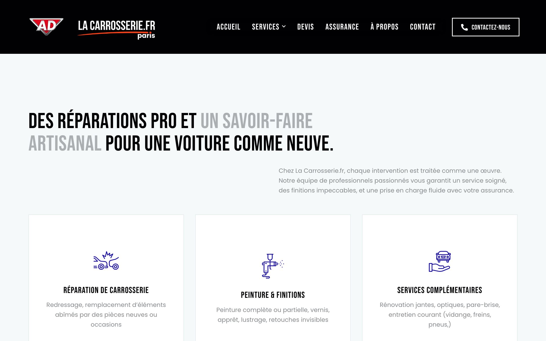 Page services d'AD Carrosserie