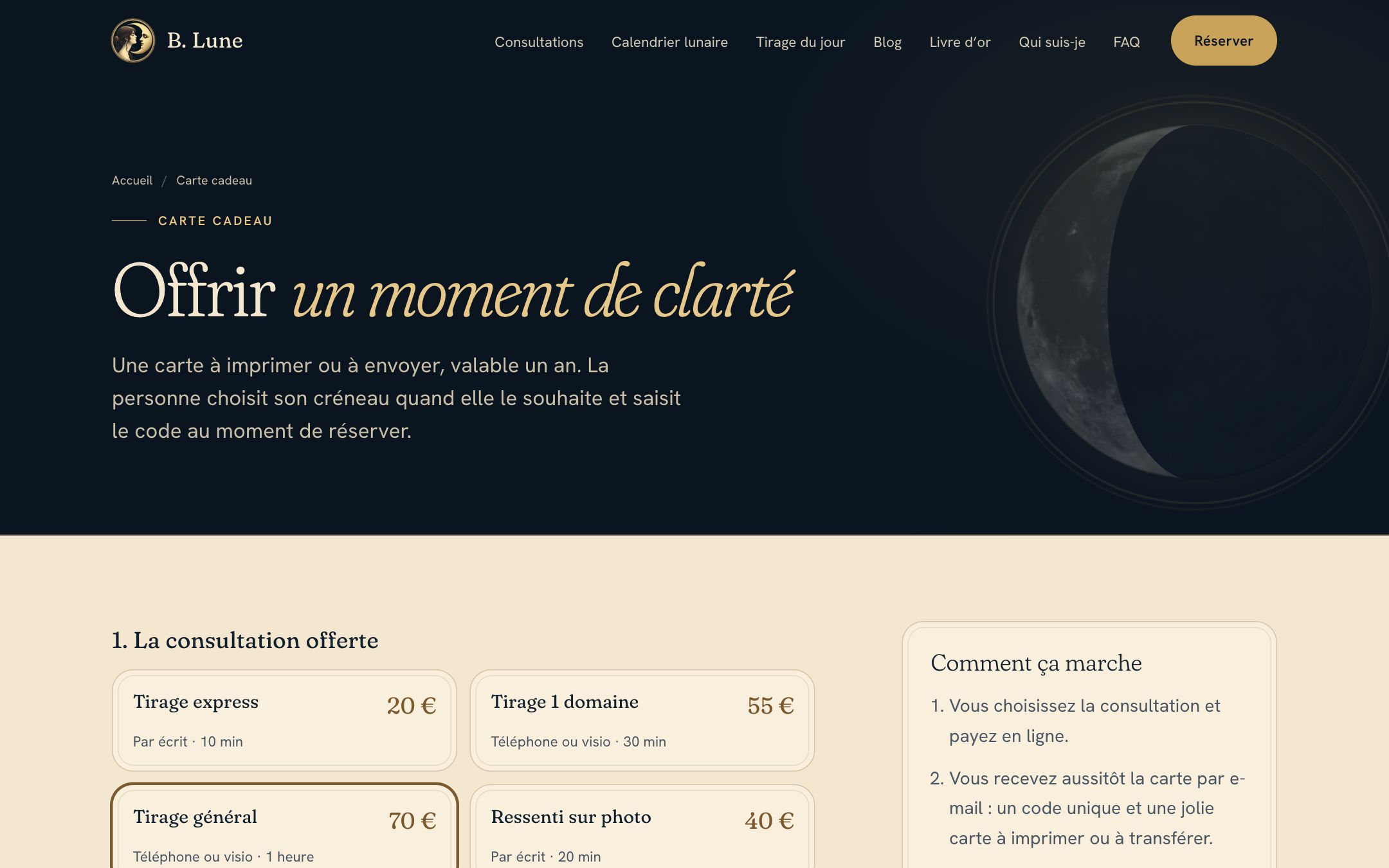 Cartes cadeaux payables en ligne